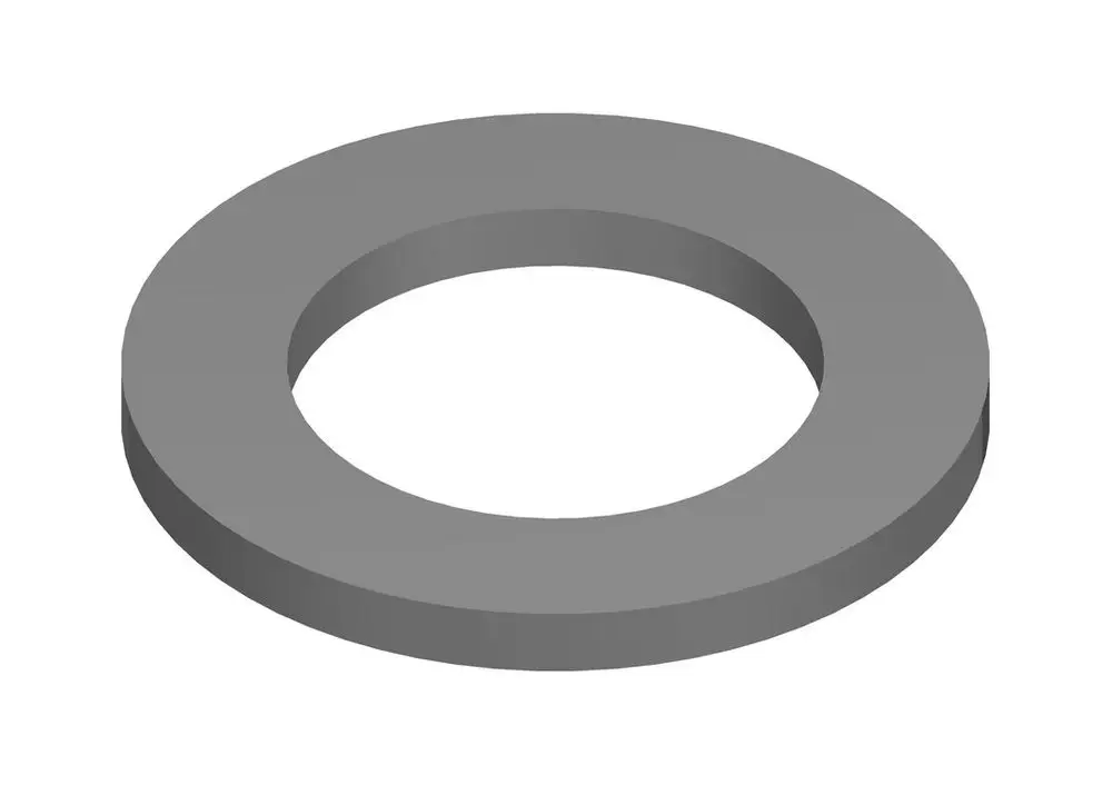 Graue Dichtung mit einem zentralen Loch, dargestellt in drei Dimensionen. Typisch für hochwertige Anwendungen, möglicherweise von der Marke Bosch.